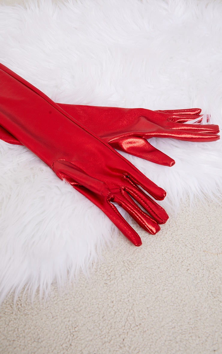 Red Leather Look Gloves Accessories PrettyLittleThing