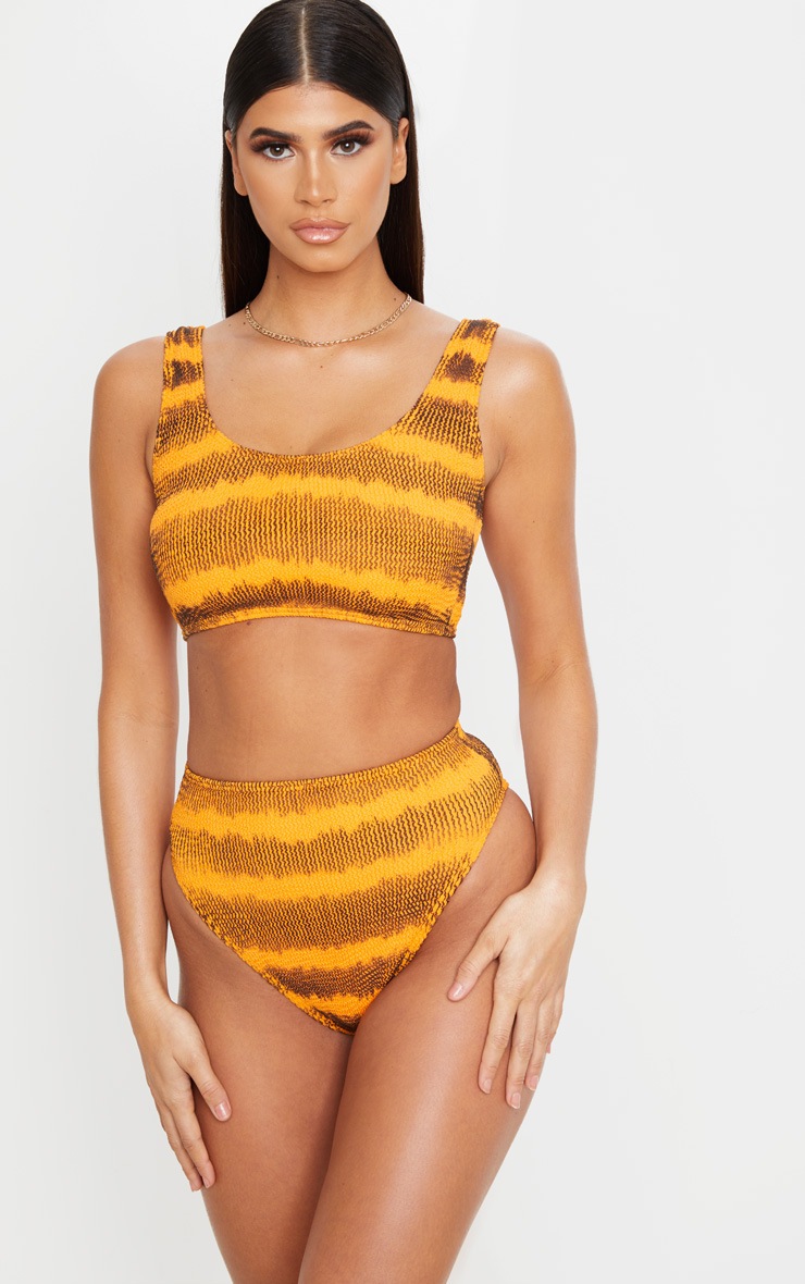 Orange Tie Dye Fuller Bust Crinkle Deep Scoop Bikini Top