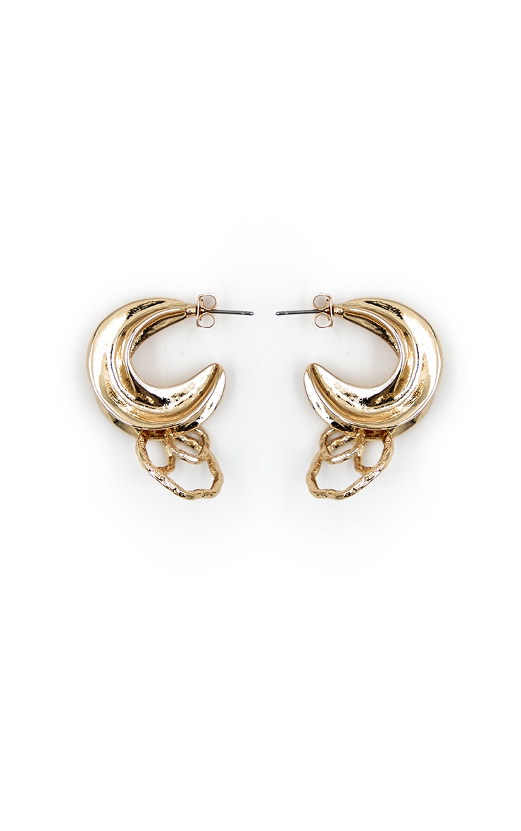 Gold Textured Layered Hoop Earrings image 2
