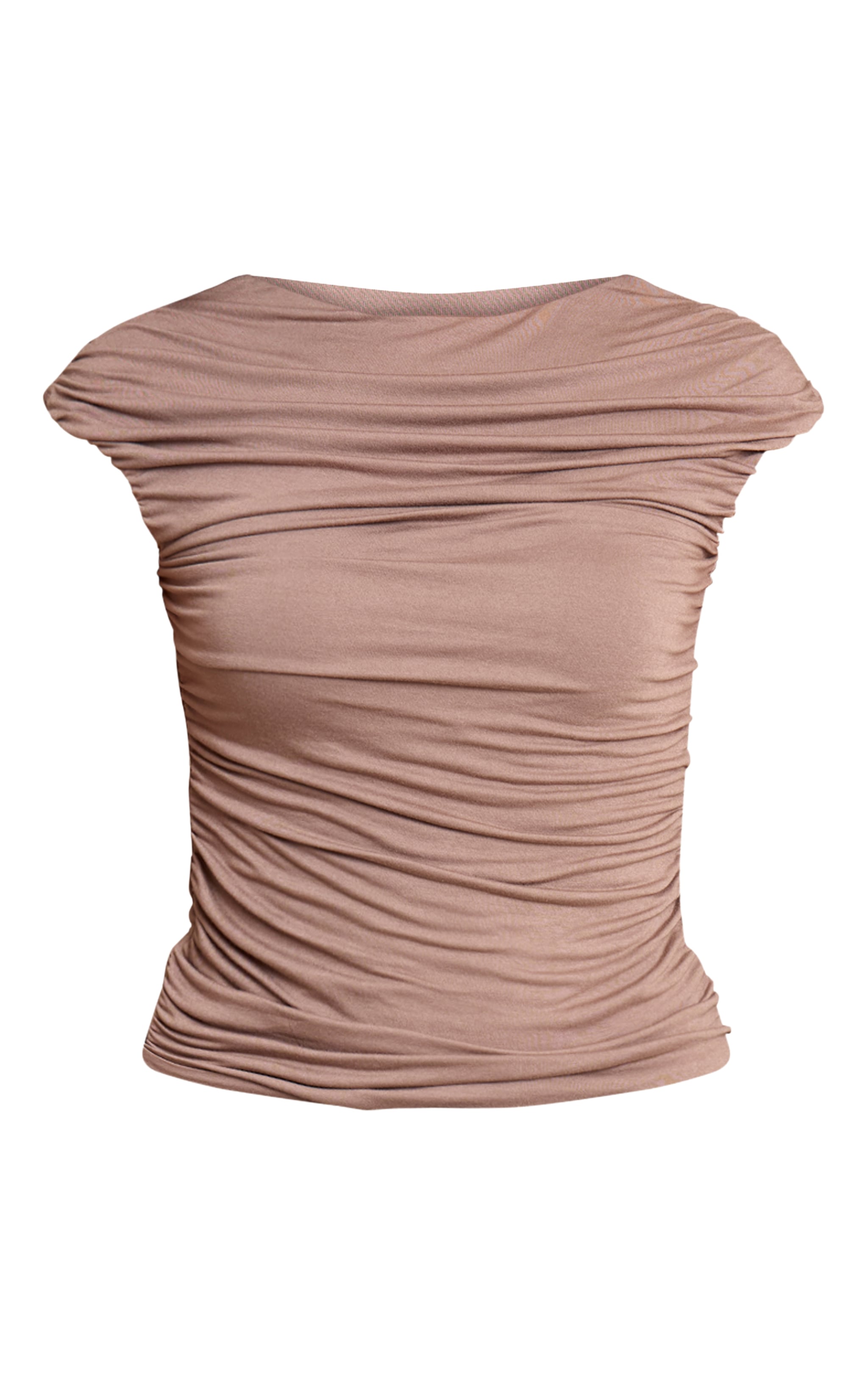 Mushroom Marl Soft Jersey Ruched Cap Sleeve Top image 5