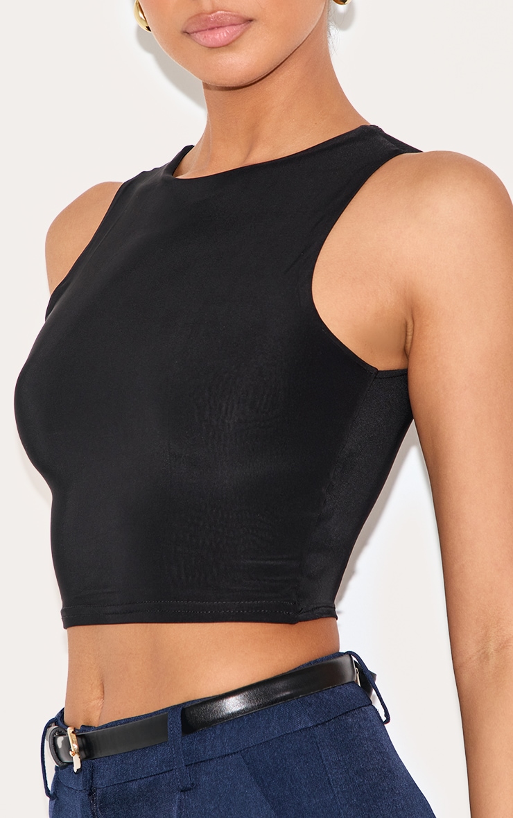 Black Slinky Racer Crop Top image 4