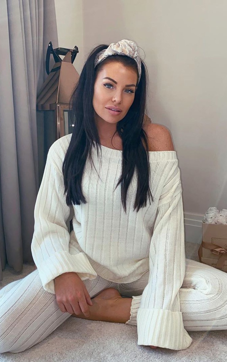Cream Bardot Sweater And Leggings Lounge Set