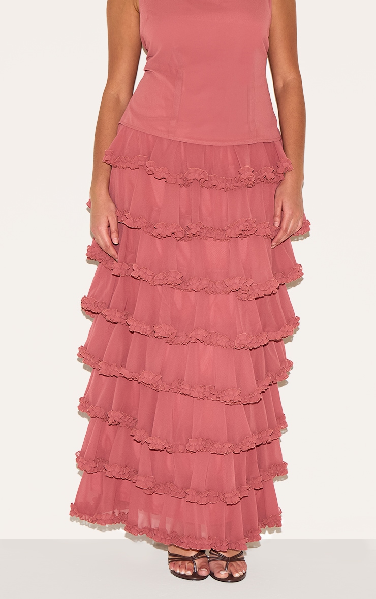 Plus Blush Rose Chiffon Tiered Frill Maxi Skirt image 2