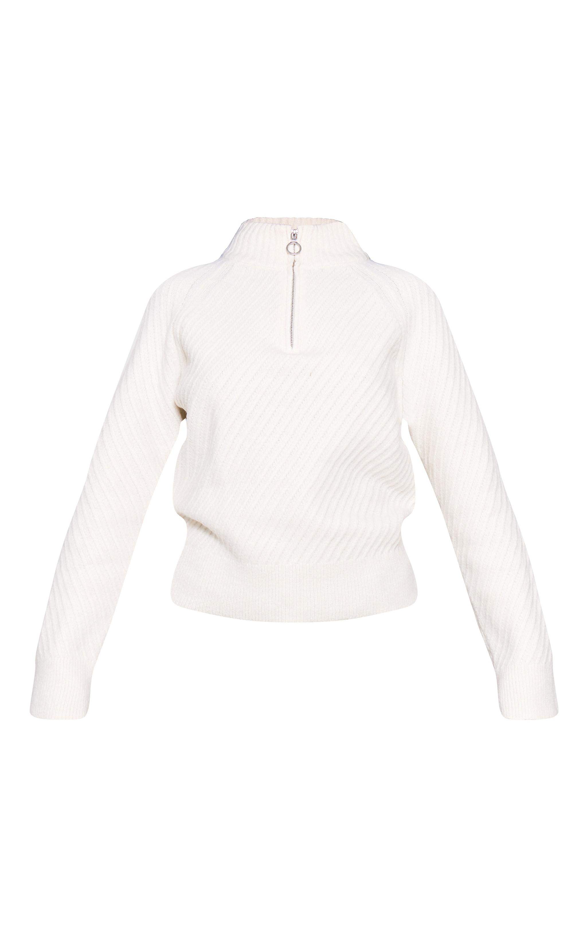 Cream Ripple Knit Half Zip Sweater image 5