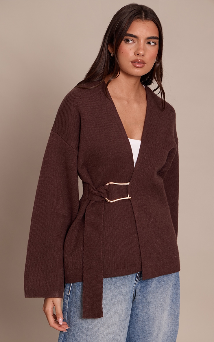 Brown Trim Detail Wrap Style Cardigan  image 1