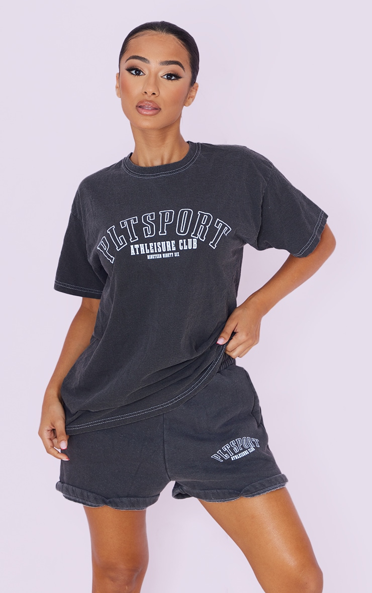 PRETTYLITTLETHING Petite Charcoal Oversized T Shirt image 3