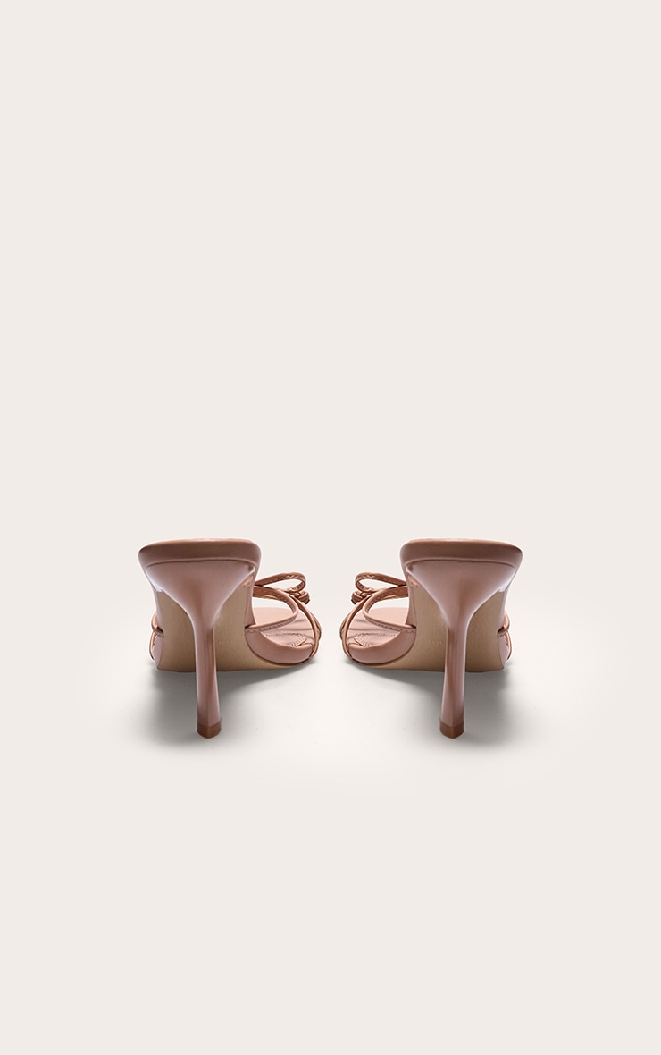 Nude PU Round Toe Bow Detail Mid Stiletto Heeled Mules image 3