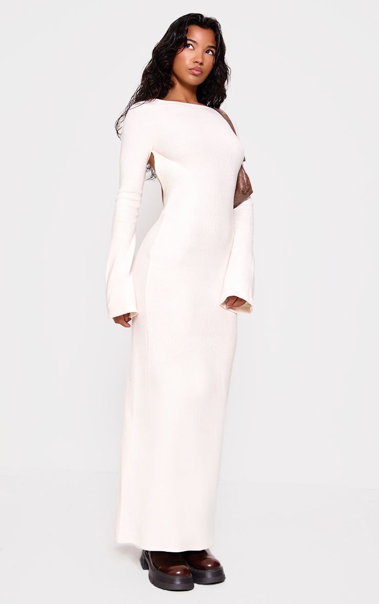 Cream Heavy Brushed Rib Tie Back Maxi Dress image 3