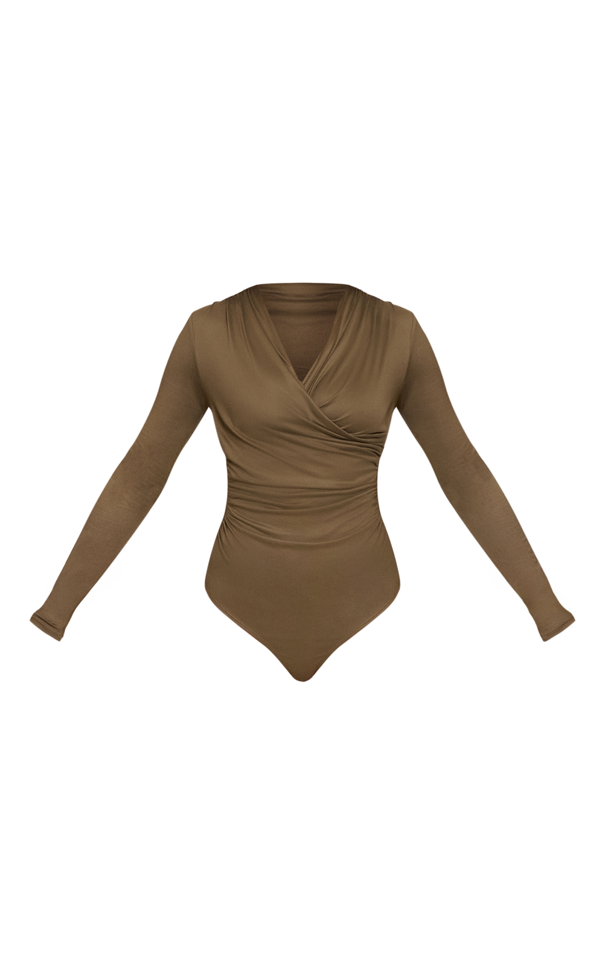 Khaki Soft Touch Ruched Front Detail Long Sleeve Bodysuit  image 5