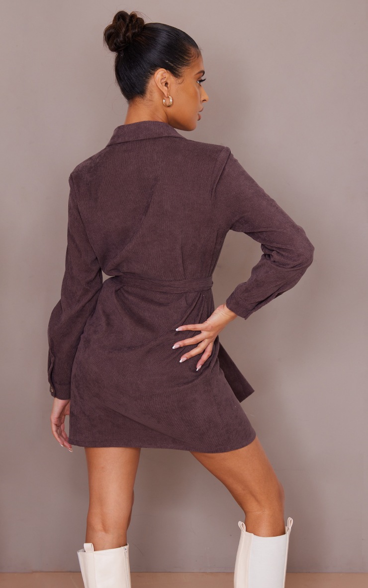 Chocolate Cord Tie Waist Shirt Dress image 2