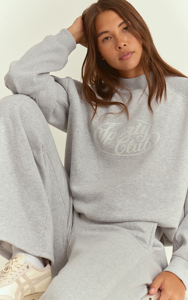 Grey Marl Rib Panel Fleeceback Sweatshirt image 4