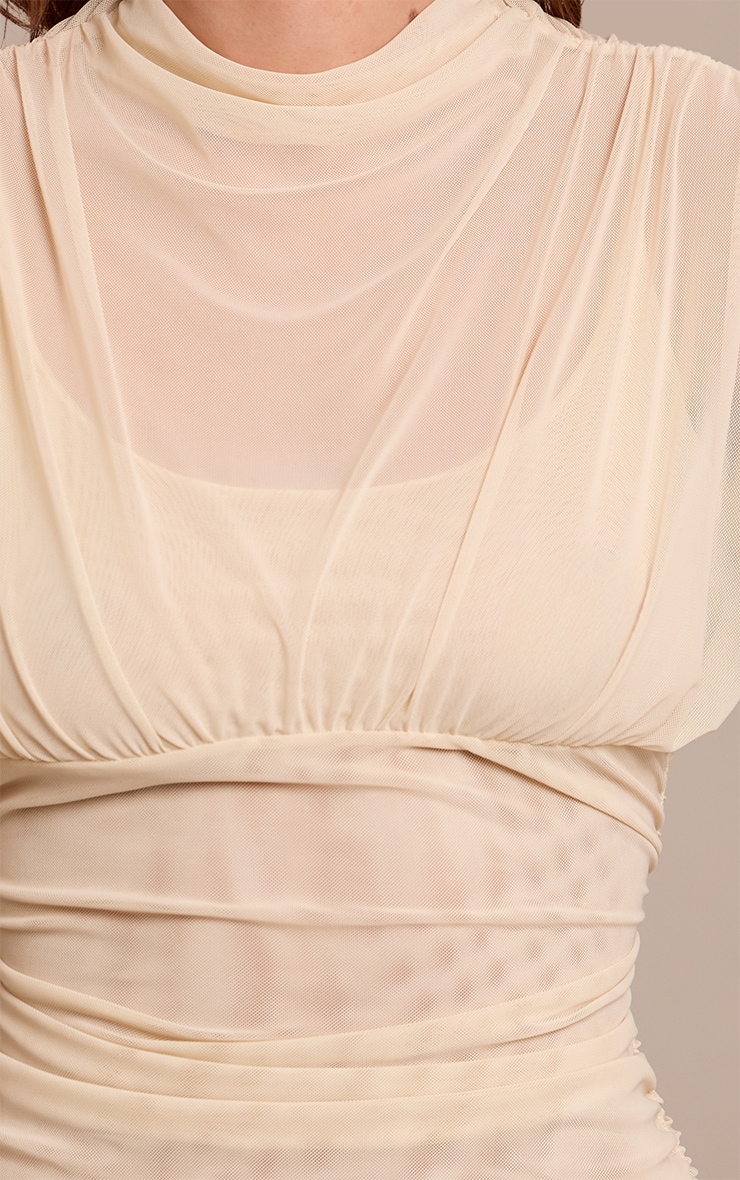 Cream Mesh High Neck Waist Detail Top image 4