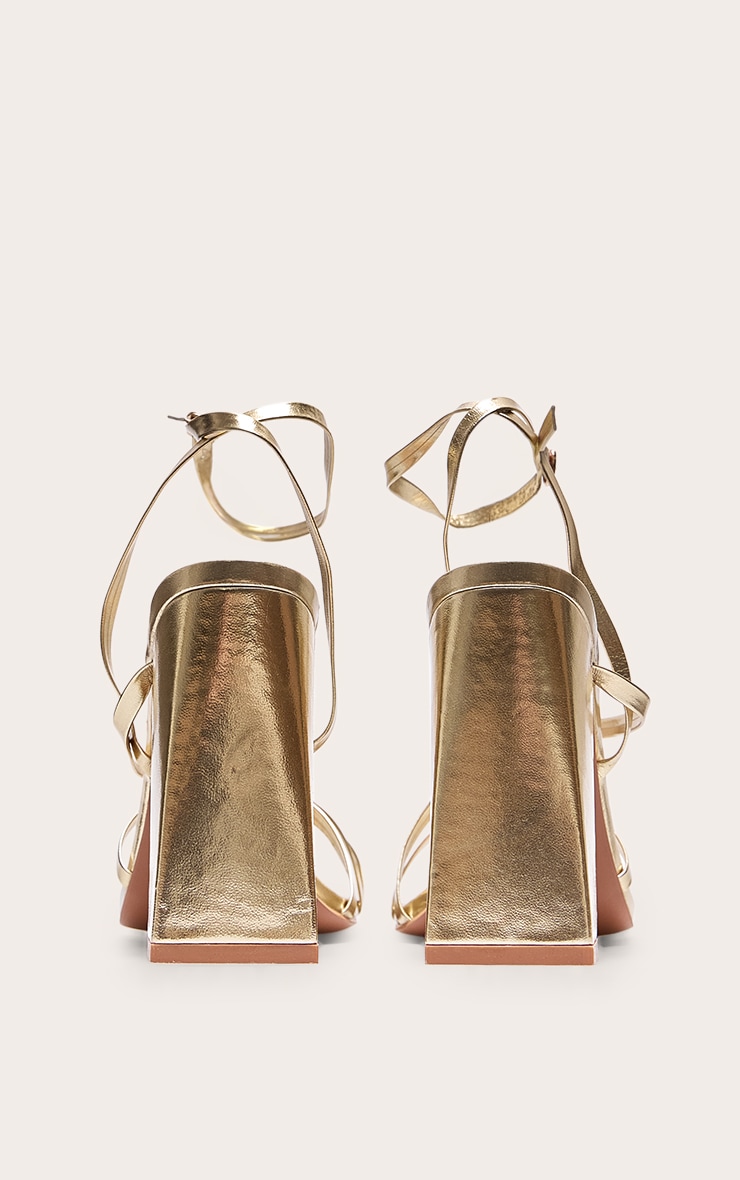 Gold Wide Fit Pu Square Toe Strappy Block Heeled Sandals image 3