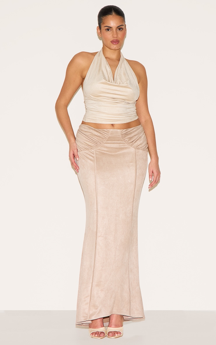 Plus Stone Faux Suede Ruching Waist Detail Maxi Skirt image 2