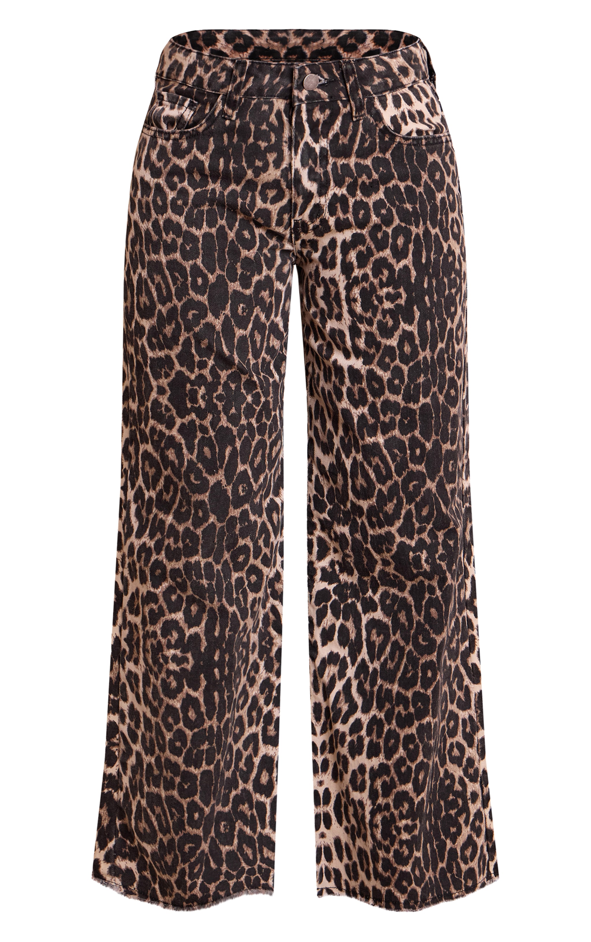 Petite Brown Leopard Print Denim Wide Leg Jeans image 5