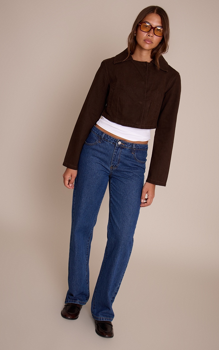 Chocolate Cropped Denim Jacket image 3