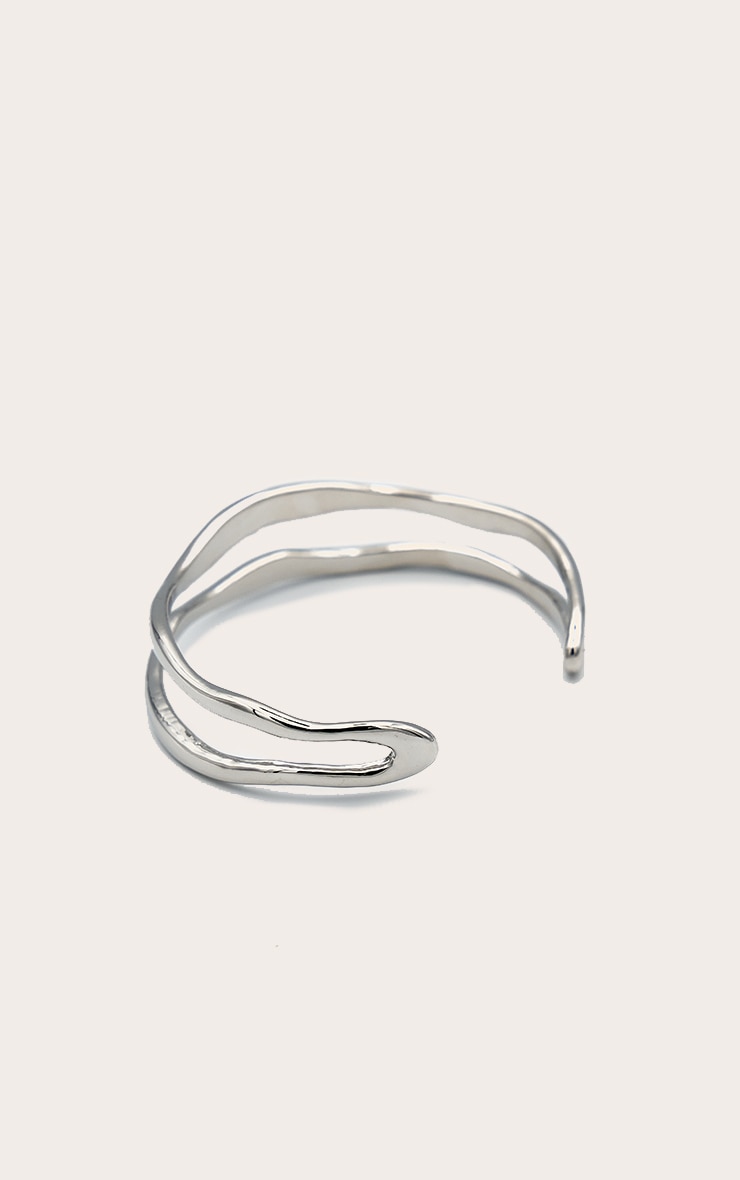 Silver Double Ridge Wave Bangle image 2