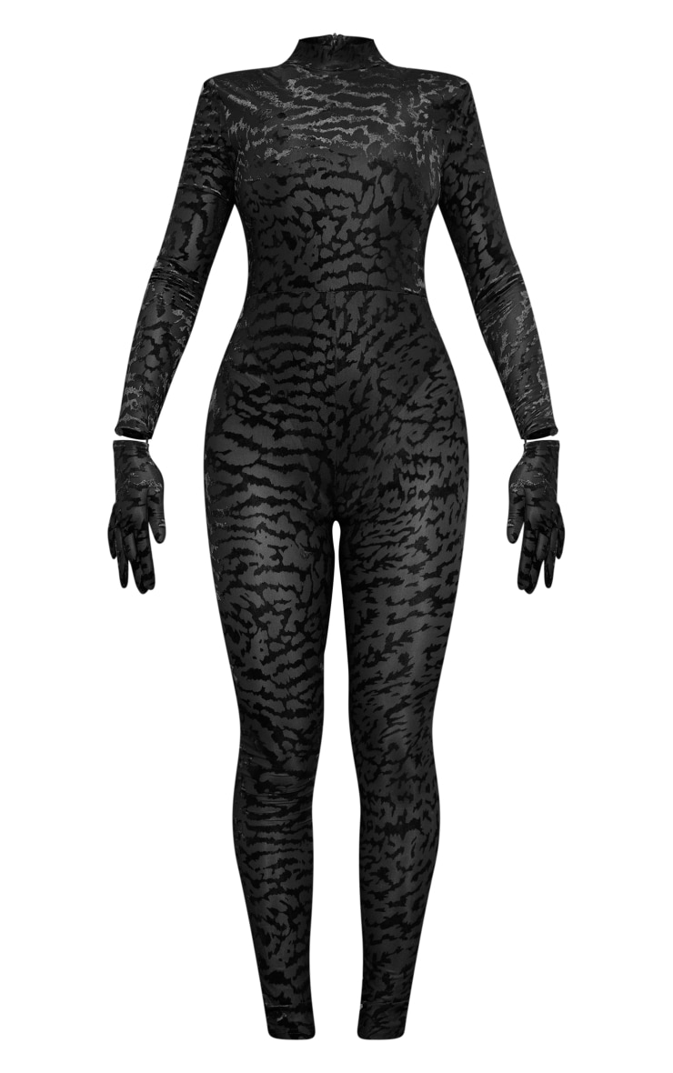 Black Zebra Devore High Neck Glove Detail Jumpsuit image 5