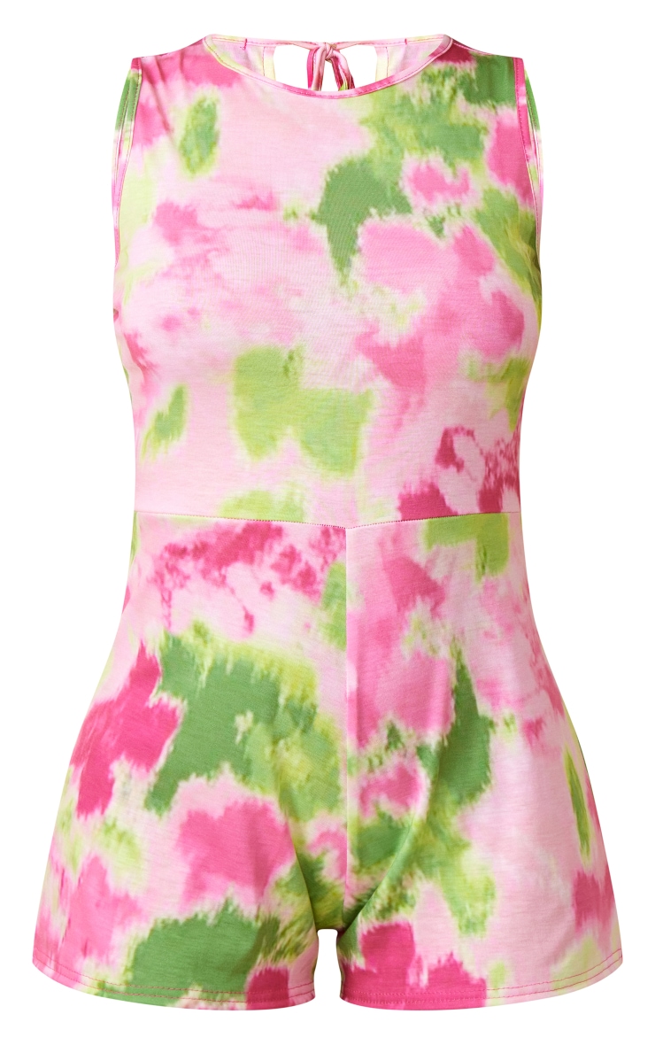 Pink Floral Print Jersey Tie Back Detail Romper image 5