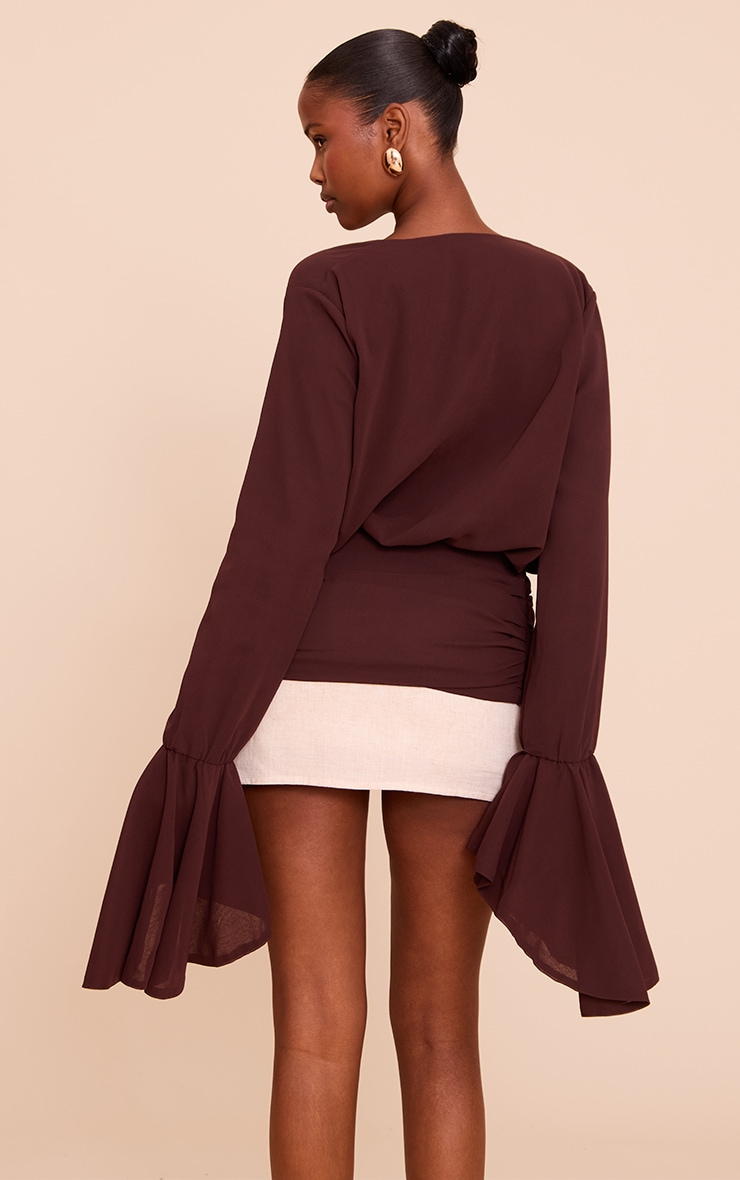 Chocolate Chiffon Exaggerated Sleeves Longline Blouse image 2