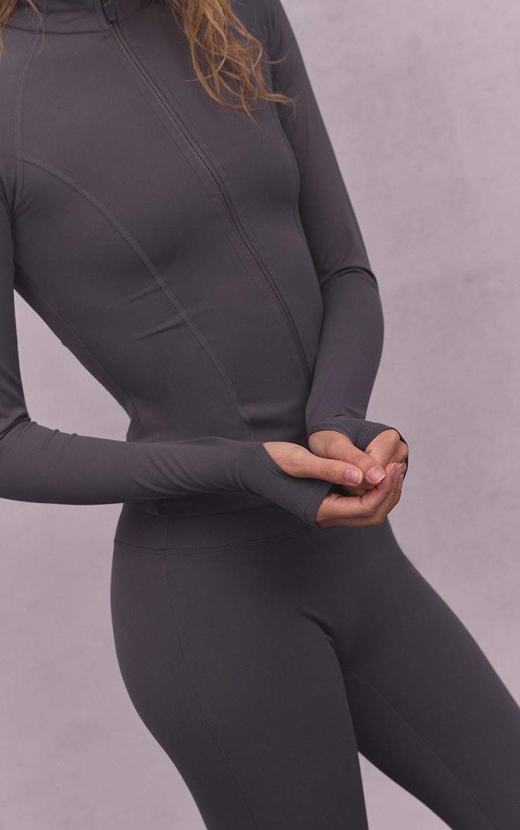 Charcoal Sculpt Seam Detail Zip Up Gym Jacket image 4