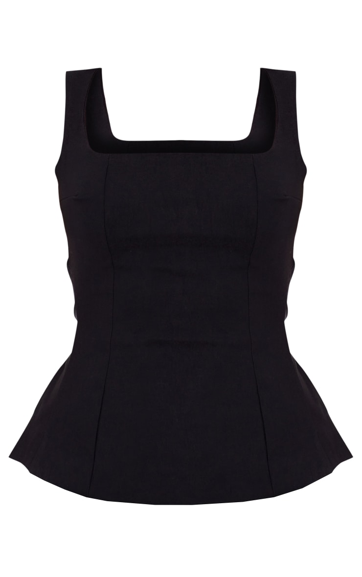 Black Woven Cut Out Bust Backless Long Top image 5