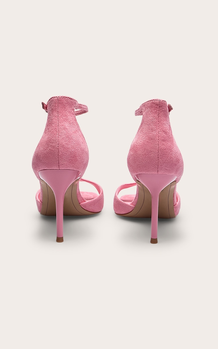 Pink Faux Suede Square Toe Barely There Heeled Sandals image 4