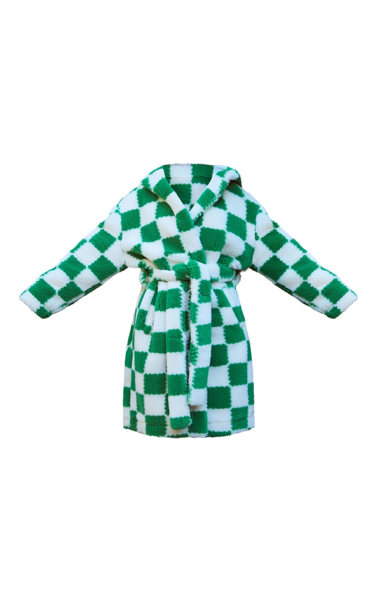 Bright Green Checkerboard Print Hooded Borg Coat image 5