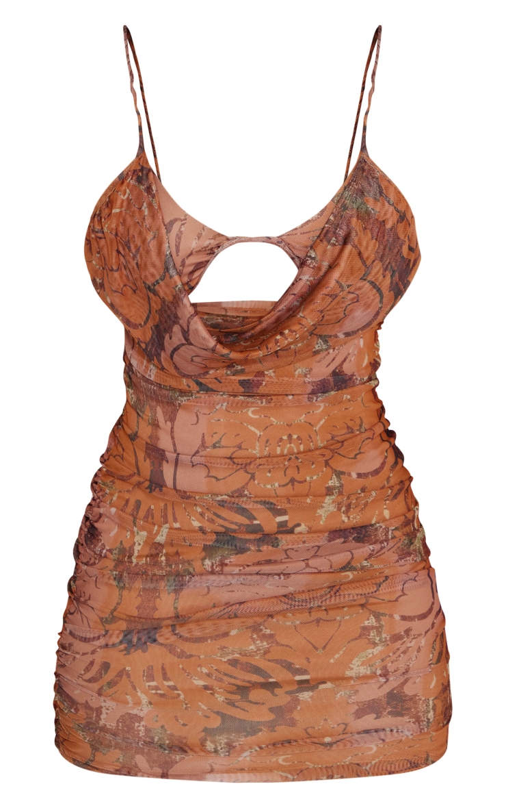Shape Rust Tapestry Mesh Cowl Bralet Bodycon Dress PrettyLittleThing KSA