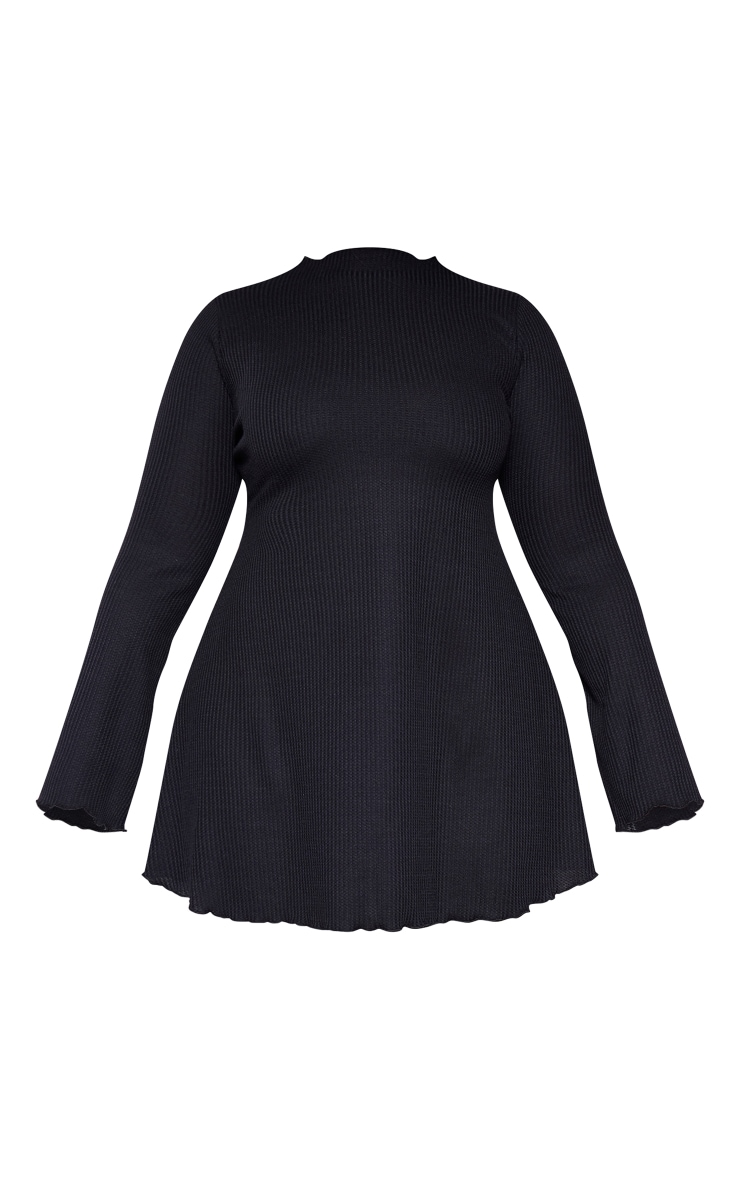 Plus Black Waffle Texture Flare Sleeve Shift Dress image 5