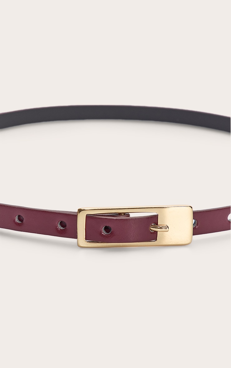 Burgundy PU Square Buckle Skinny Belt image 3