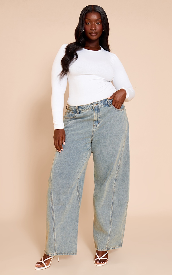 Plus Vintage Seam Detail Relaxed Wide Leg Jeans