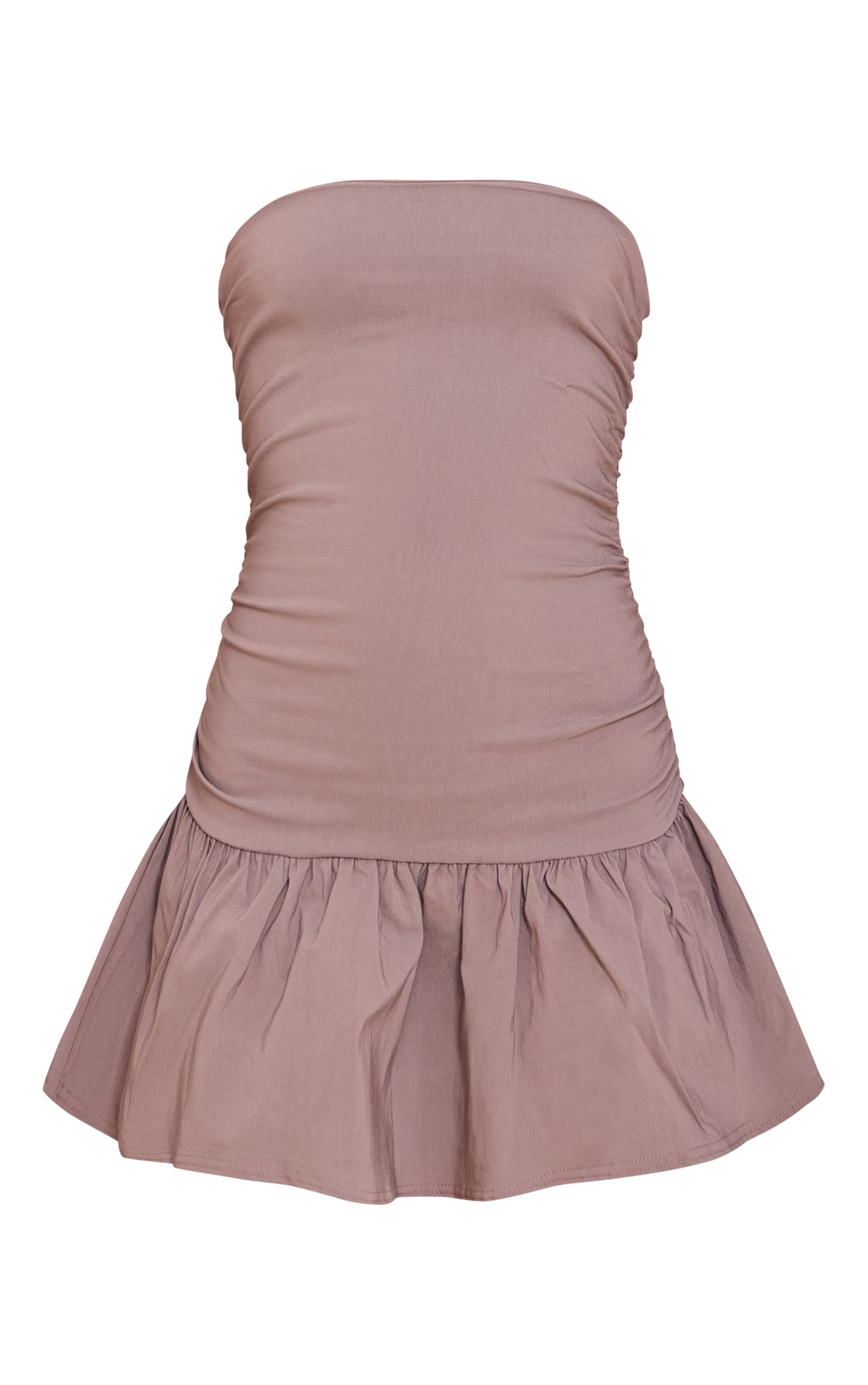 Taupe Stretch Woven Bandeau Ruched Shift Dress image 5