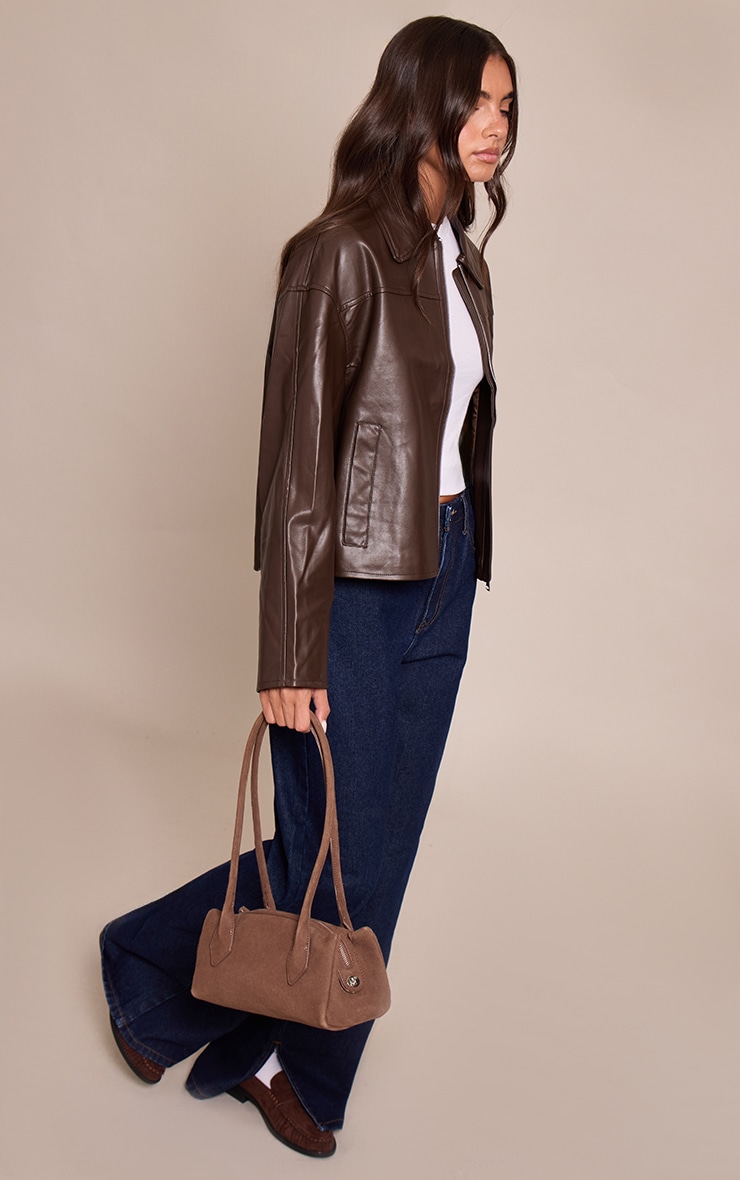 Chocolate Zip Through Pu Jacket image 3