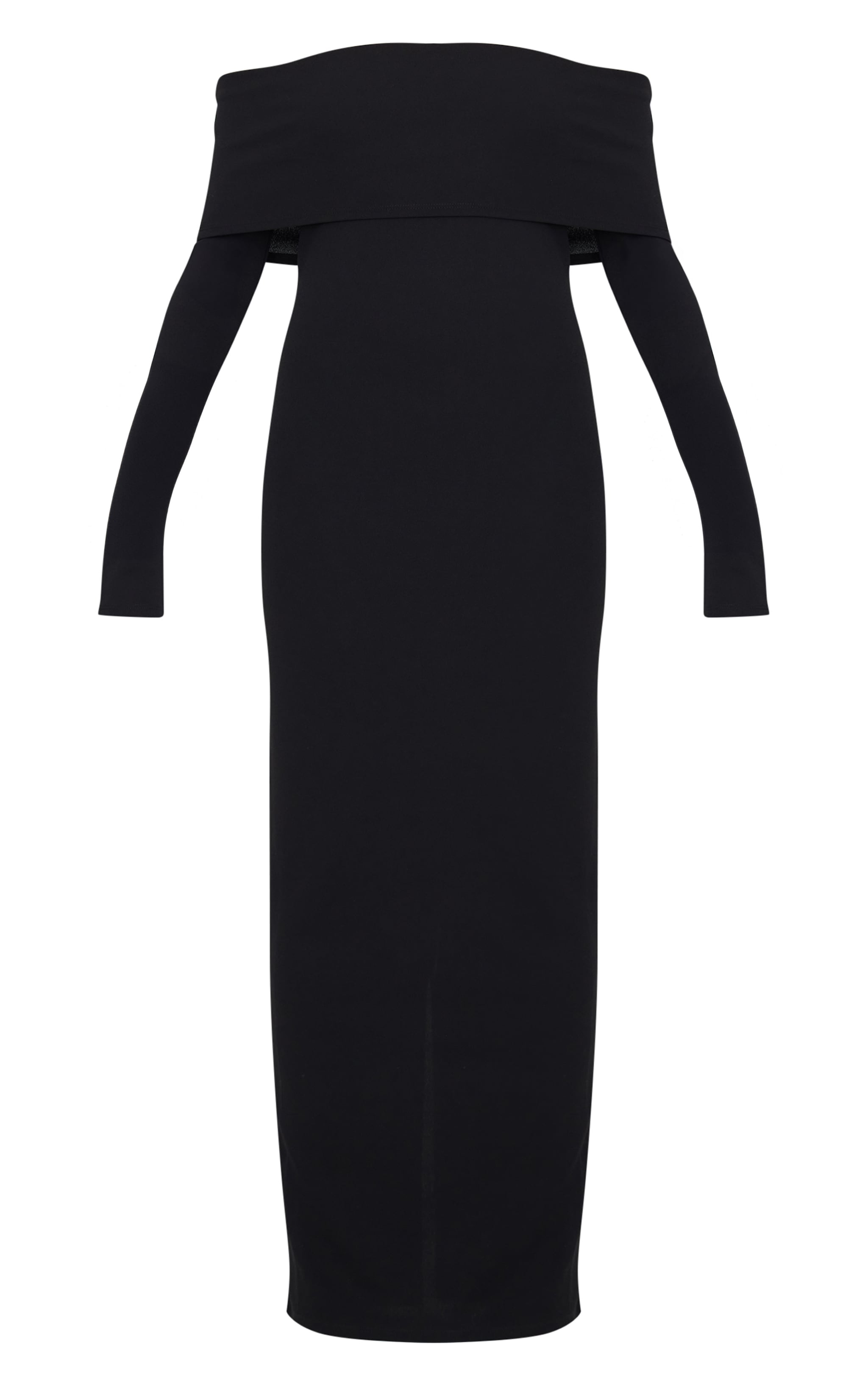 Black Crepe Long Sleeve Bardot Maxi Dress image 5