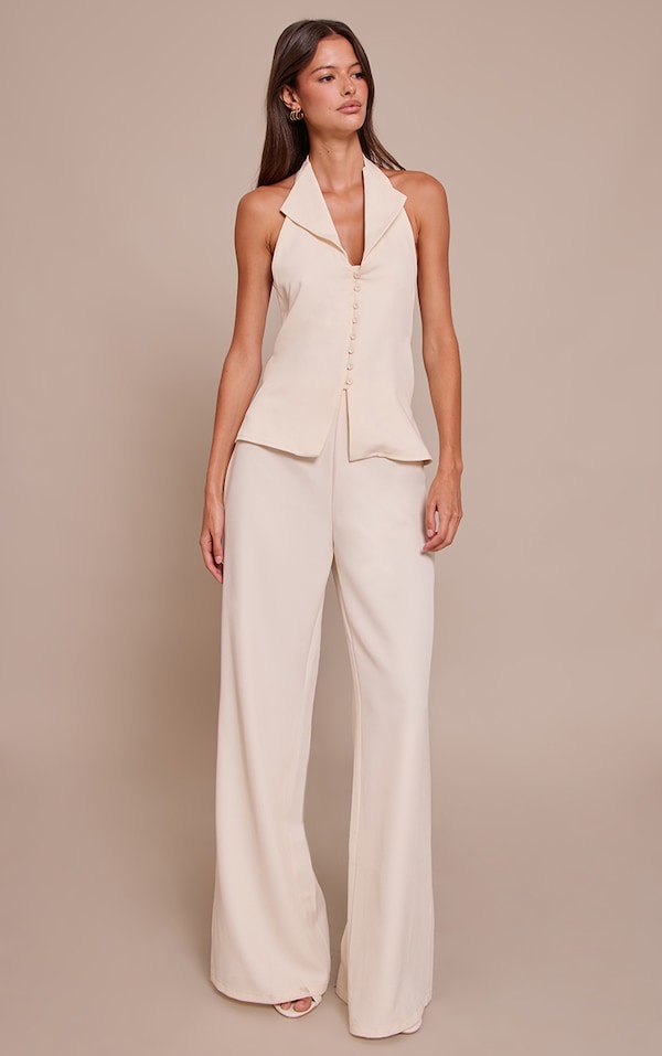 Cream Waist Coat Straight Leg Jumpsuit