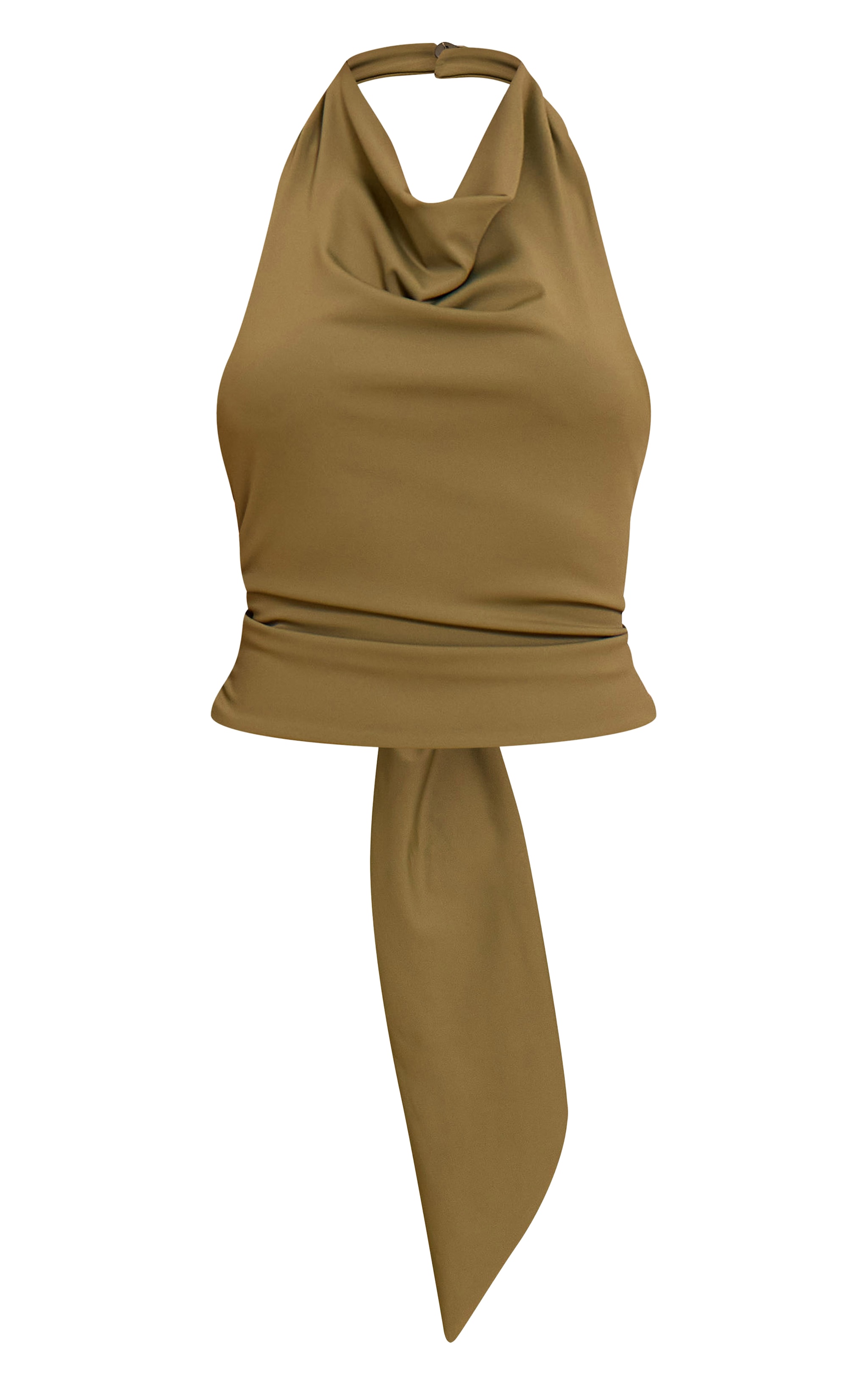 Top en Sculpt mat vert olive à dos nu ouvert et empiècement doré image 5