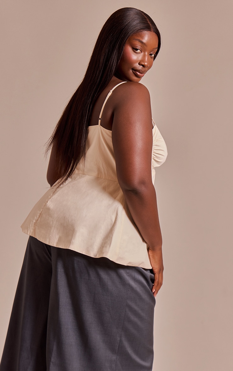 Plus Cream Cotton Strappy Peplum Cami Top image 2
