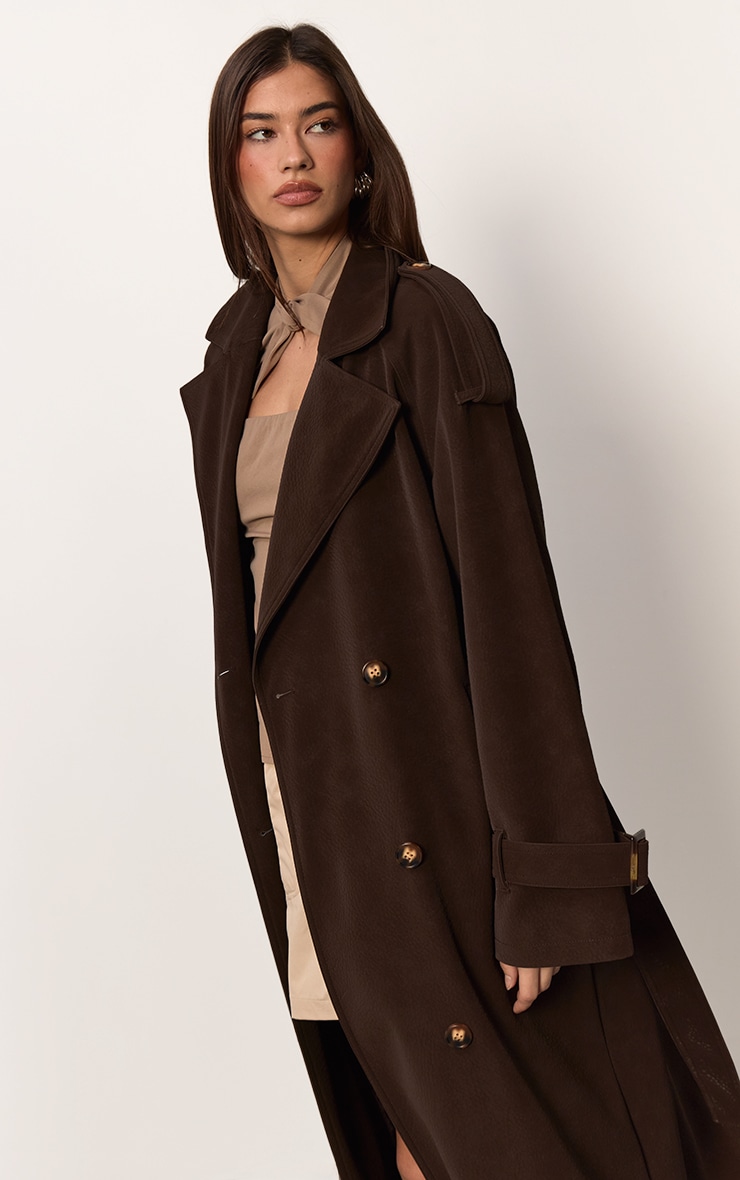 Chocolate Peached PU Trench Coat image 3