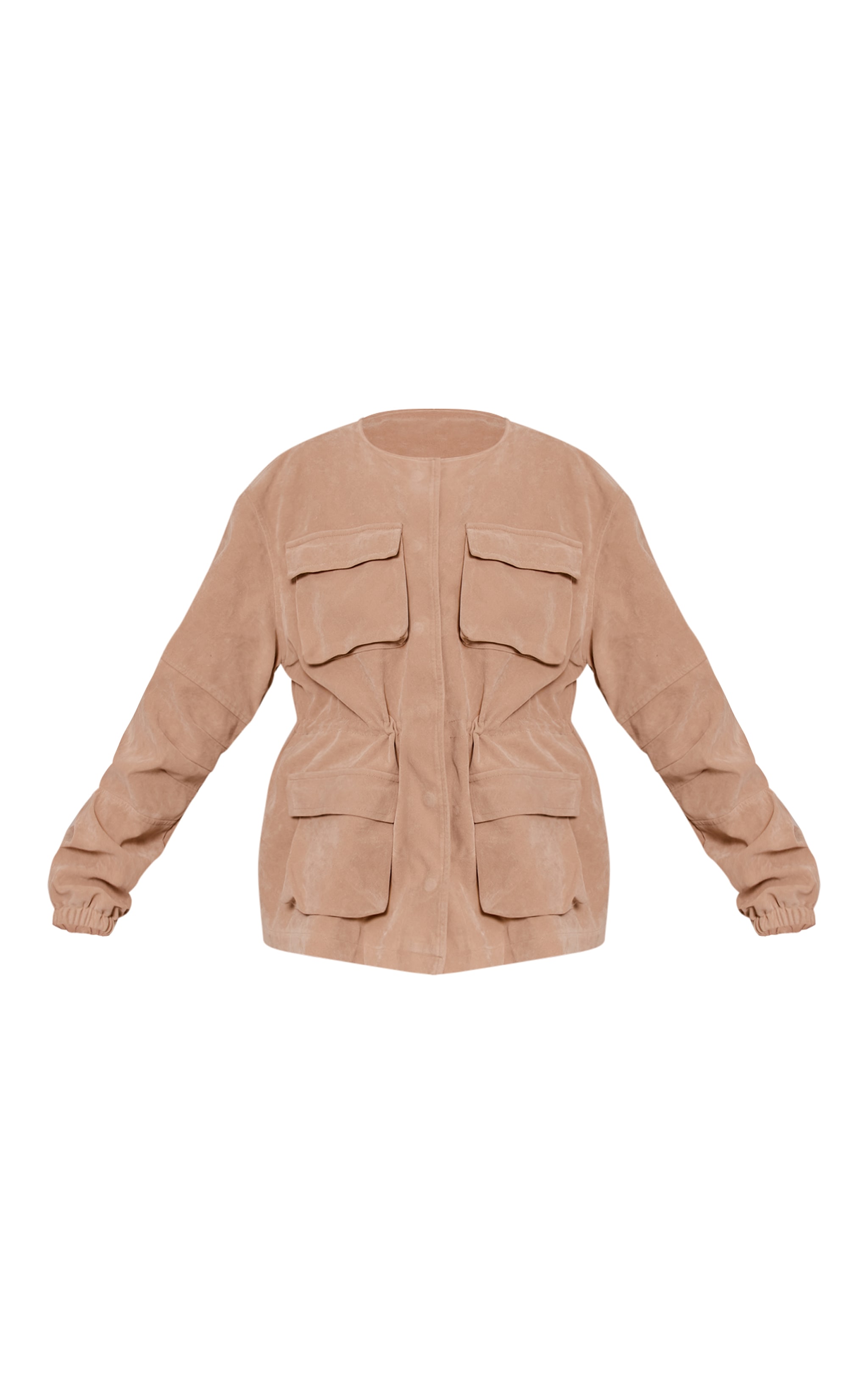 Sand Structured Faux Suede Pocket Detail Adjustable Waist Jacket image 5