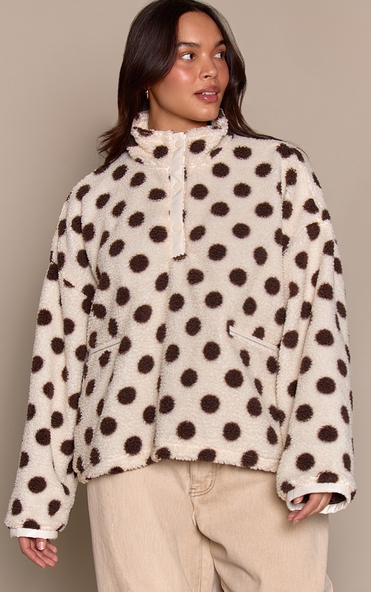 Plus Cream Polka Dot Hooded Fleece Pull Over Sweater image 1