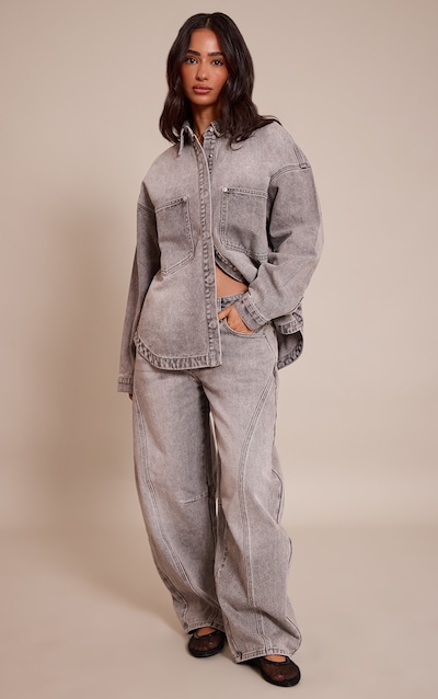 Petite Grey Seam Detail Barrel Jeans