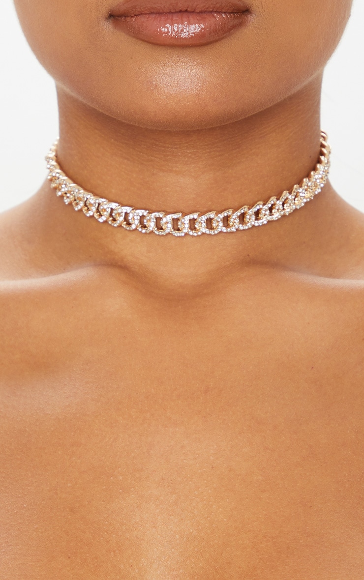 Gold Pave Solid Link Chain Choker PrettyLittleThing