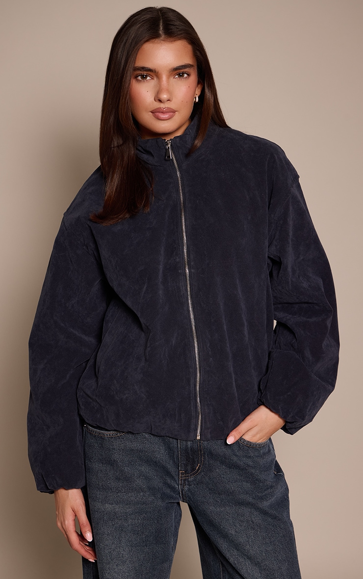 Navy Suede Bomber Jacket image 1