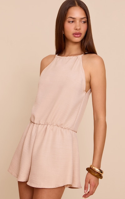 Natural Textured High Neck Floaty Romper