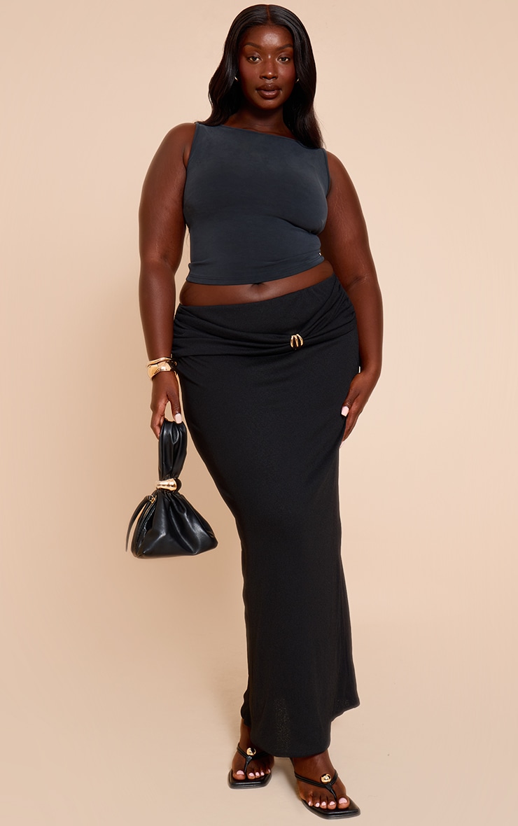 Plus Black Burnout Mesh Trim Detail Wrap Maxi Skirt image 1