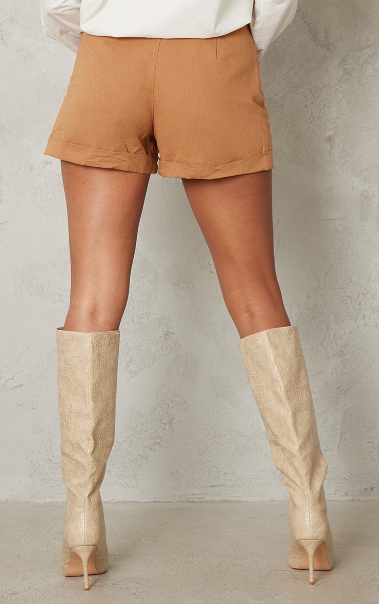 Mocha Linen Feel Turn Up Hem Shorts image 2