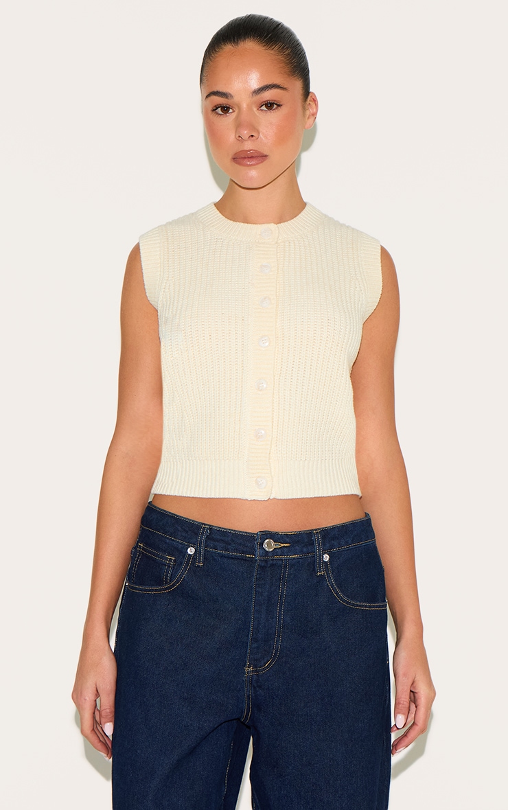 Ecru Chunky Knit Sleeveless Jumper image 1