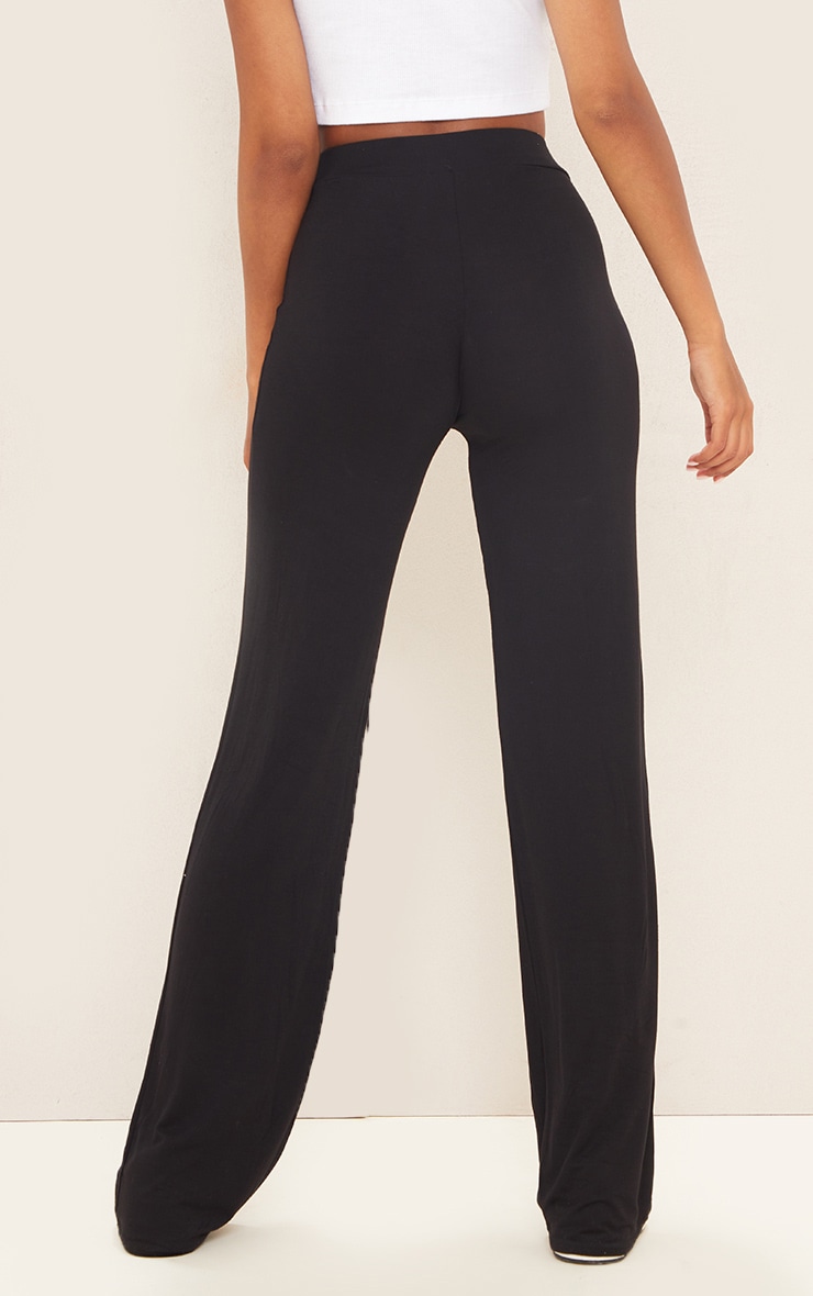 Tall Black Drawstring Jersey Wide Leg Trousers image 3