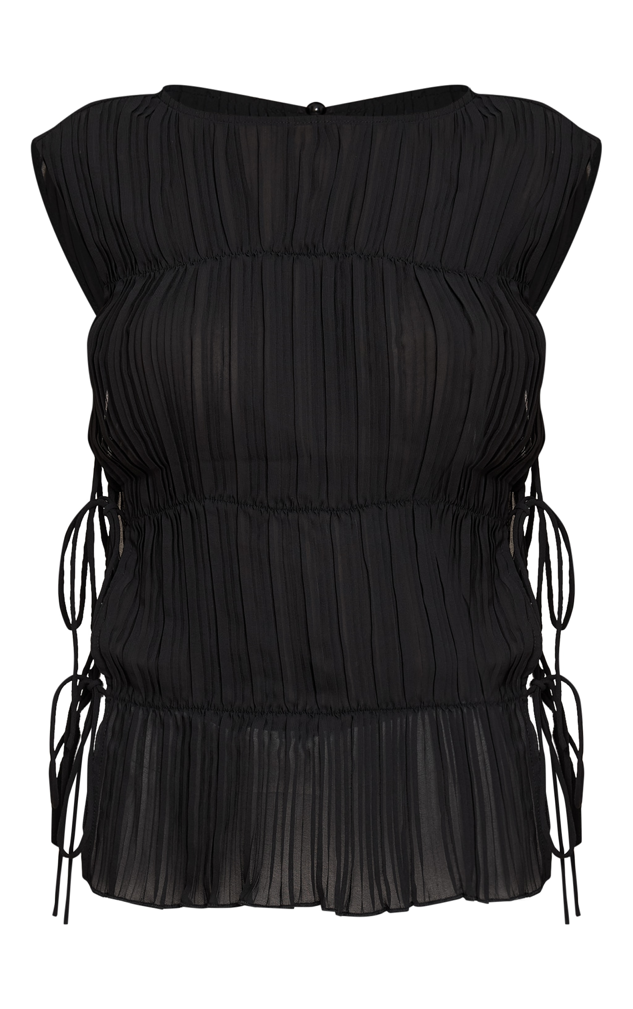 Petite Black Sleeveless Pleated Tie Side Top image 5